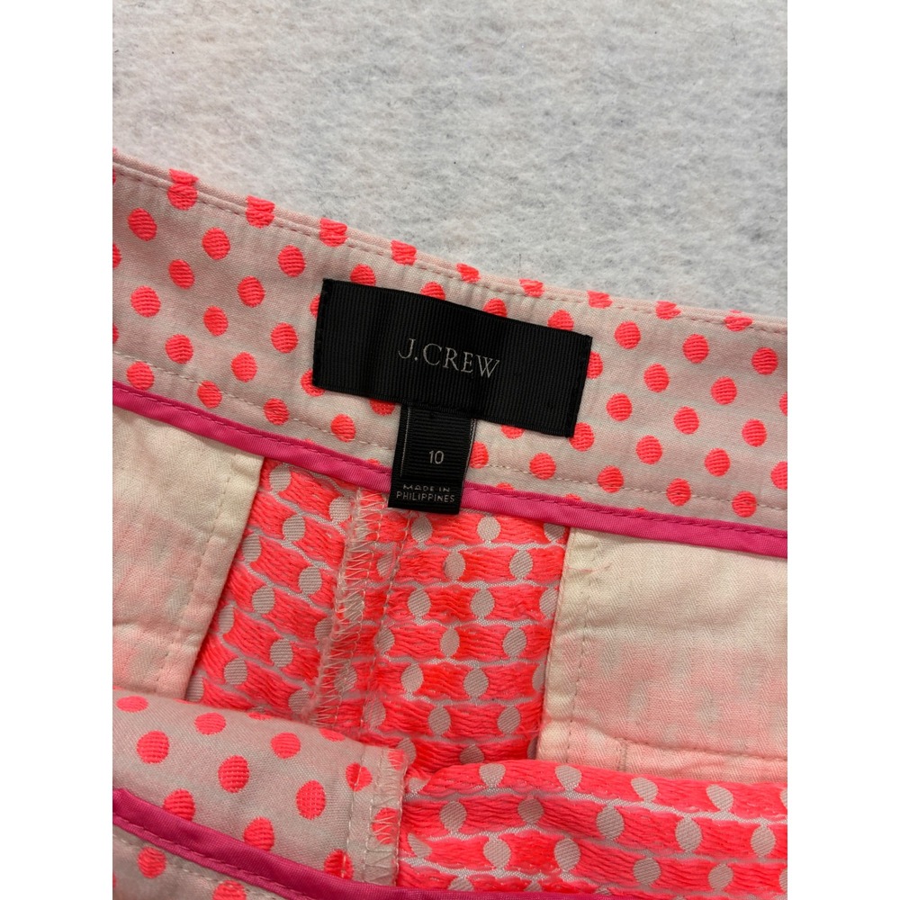 J.Crew Polka Dot Scalloped Hem Shorts Preppy Retro Textured Size 10 Pink Orange - Picture 2 of 9